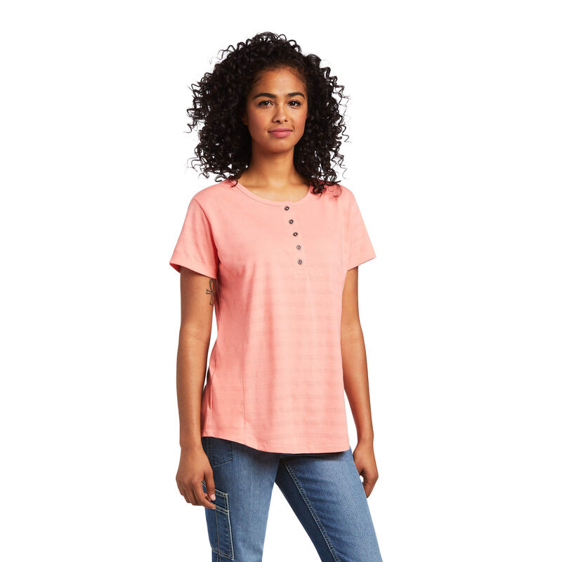 Ariat T-Shirts Damen - Rebar Henley Koralle ( TQUHC-6491 )